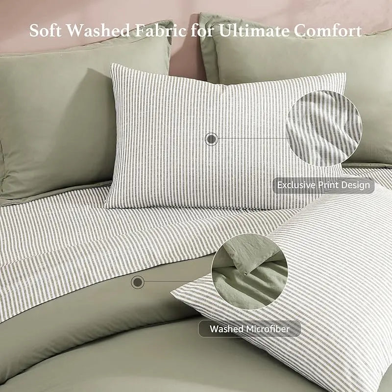 7-Pieces Microfiber Comforter Set, with Double Sided Storage Pockets, 1 Comforter, 2 Pillowcases, 2 Shams, 1 Flat & 1 Fitted Sheet
