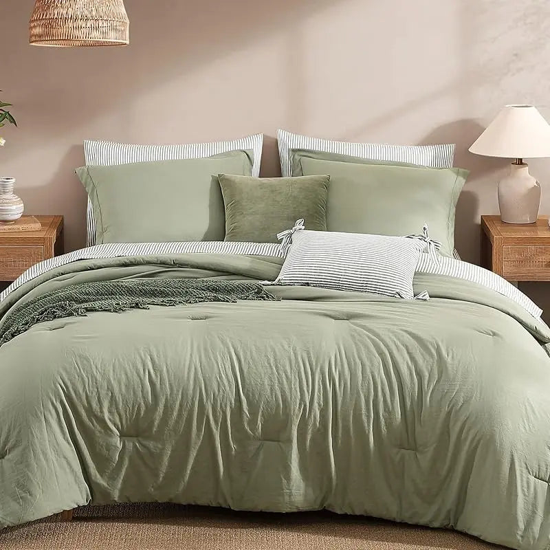 7-Pieces Microfiber Comforter Set, with Double Sided Storage Pockets, 1 Comforter, 2 Pillowcases, 2 Shams, 1 Flat & 1 Fitted Sheet