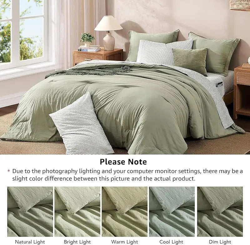 7-Pieces Microfiber Comforter Set, with Double Sided Storage Pockets, 1 Comforter, 2 Pillowcases, 2 Shams, 1 Flat & 1 Fitted Sheet