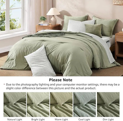 7-Pieces Microfiber Comforter Set, with Double Sided Storage Pockets, 1 Comforter, 2 Pillowcases, 2 Shams, 1 Flat & 1 Fitted Sheet